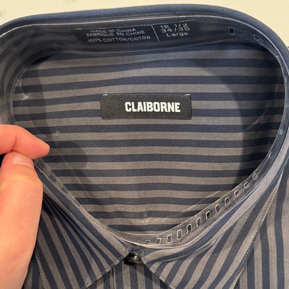Claiborne Men's Dark Blue Pinstripe Dress Shirt - Picture 10 of 11